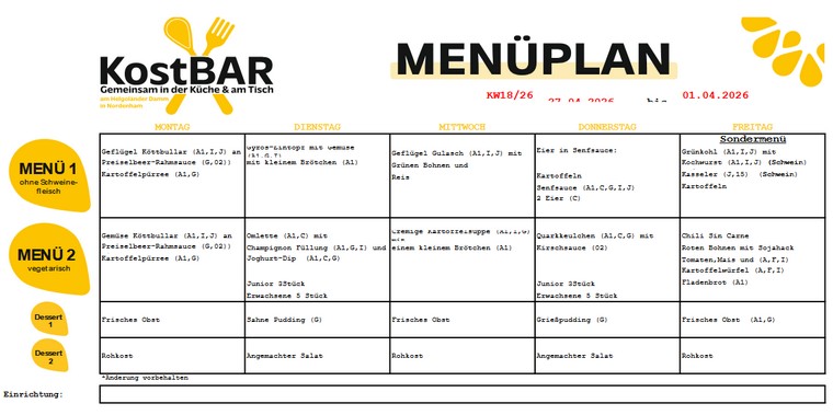 Speiseplan Kalenderwoche 18